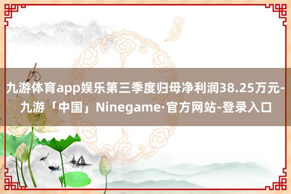 九游体育app娱乐第三季度归母净利润38.25万元-九游「中国」Ninegame·官方网站-登录入口